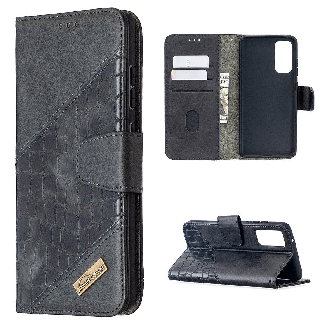 BF04 Splicing Crocodile Texture Wallet Stand Leather Case for Samsung Galaxy S20 FE 4G/FE 5G/S20 Lite/S20 FE 2022 - Black