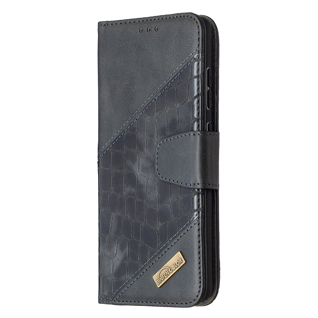 BF04 Splicing Crocodile Texture Wallet Stand Leather Case for Samsung Galaxy S20 FE 4G/FE 5G/S20 Lite/S20 FE 2022 - Black