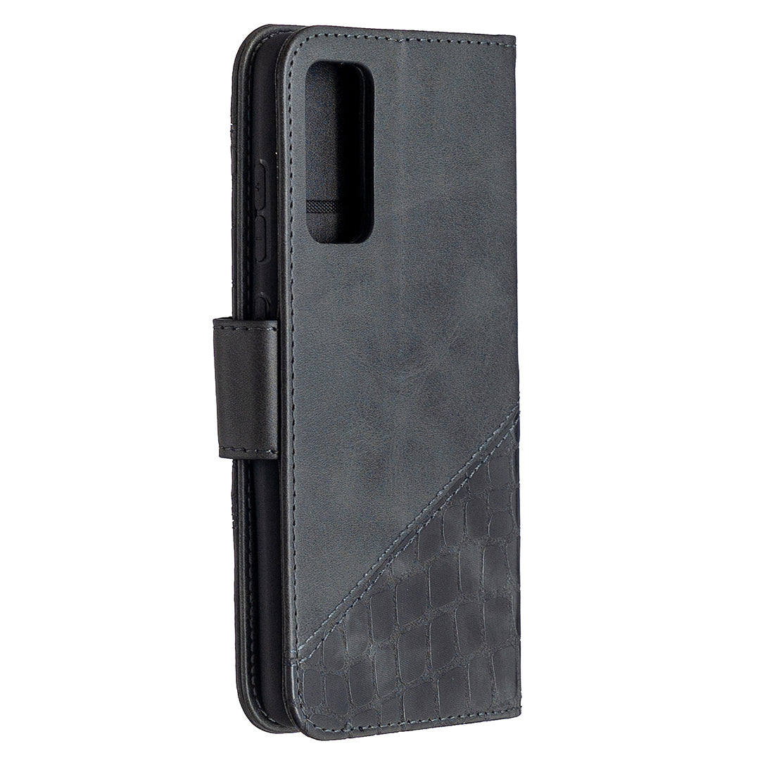 BF04 Splicing Crocodile Texture Wallet Stand Leather Case for Samsung Galaxy S20 FE 4G/FE 5G/S20 Lite/S20 FE 2022 - Black