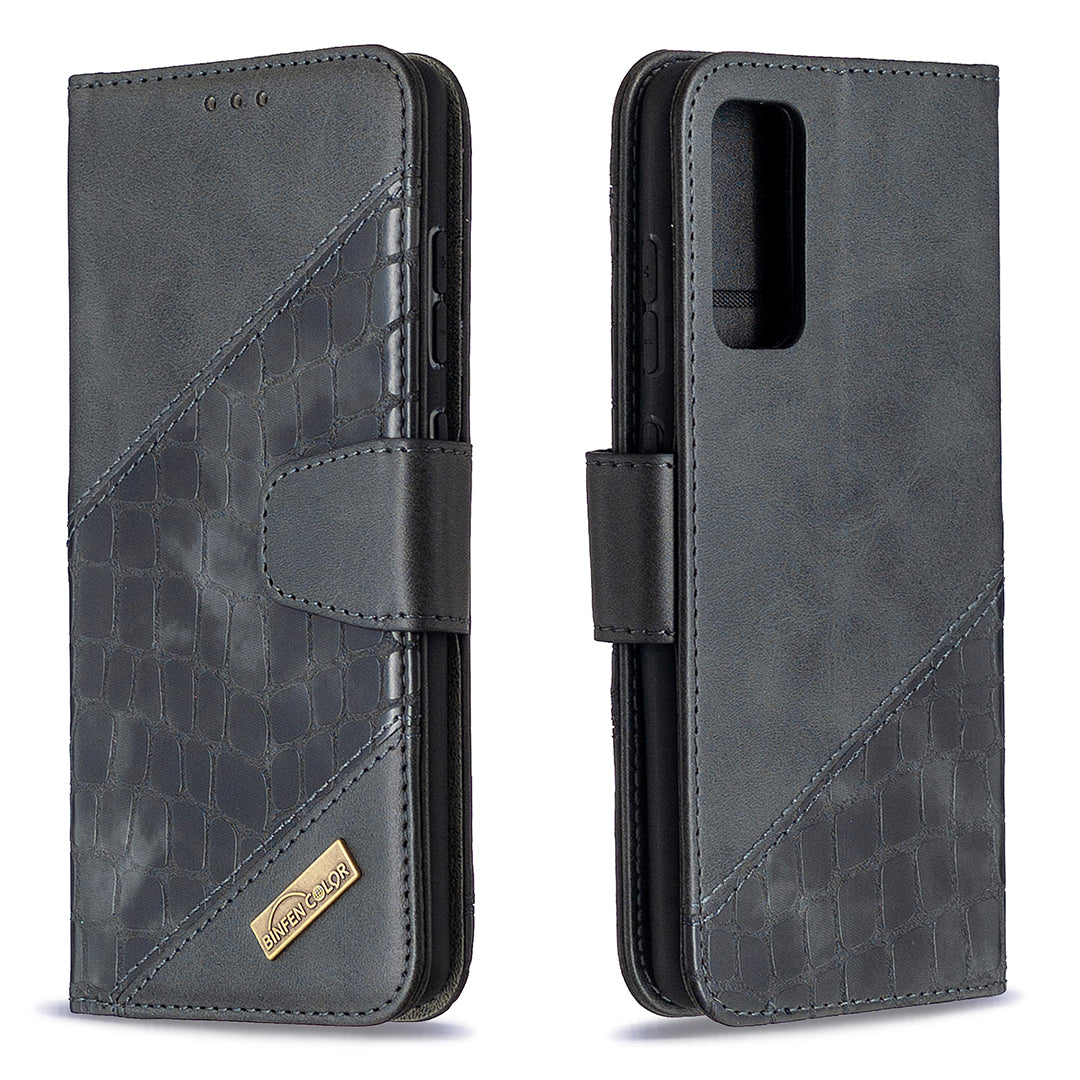 BF04 Splicing Crocodile Texture Wallet Stand Leather Case for Samsung Galaxy S20 FE 4G/FE 5G/S20 Lite/S20 FE 2022 - Black