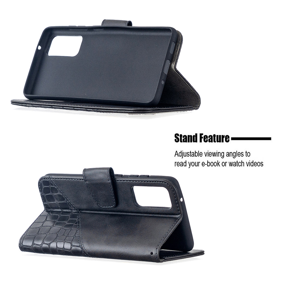 BF04 Splicing Crocodile Texture Wallet Stand Leather Case for Samsung Galaxy S20 FE 4G/FE 5G/S20 Lite/S20 FE 2022 - Black