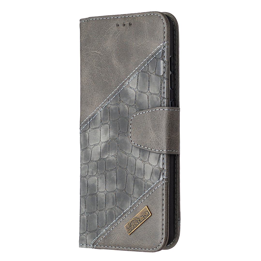 BF04 Splicing Crocodile Texture Wallet Stand Leather Case for Samsung Galaxy S20 FE 4G/FE 5G/S20 Lite/S20 FE 2022 - Grey