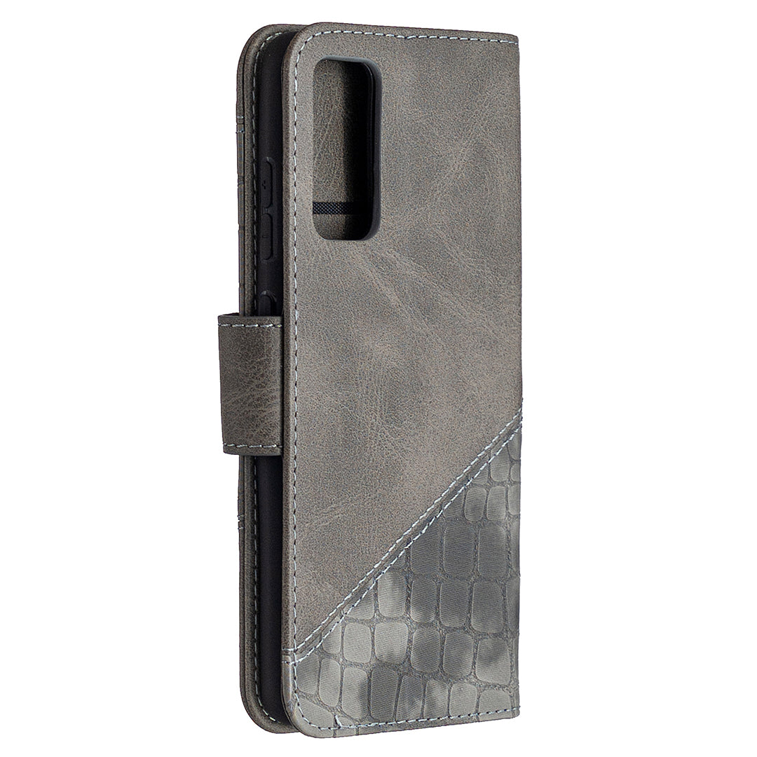 BF04 Splicing Crocodile Texture Wallet Stand Leather Case for Samsung Galaxy S20 FE 4G/FE 5G/S20 Lite/S20 FE 2022 - Grey