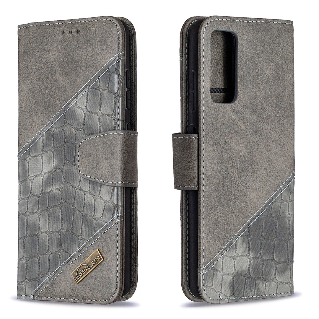 BF04 Splicing Crocodile Texture Wallet Stand Leather Case for Samsung Galaxy S20 FE 4G/FE 5G/S20 Lite/S20 FE 2022 - Grey