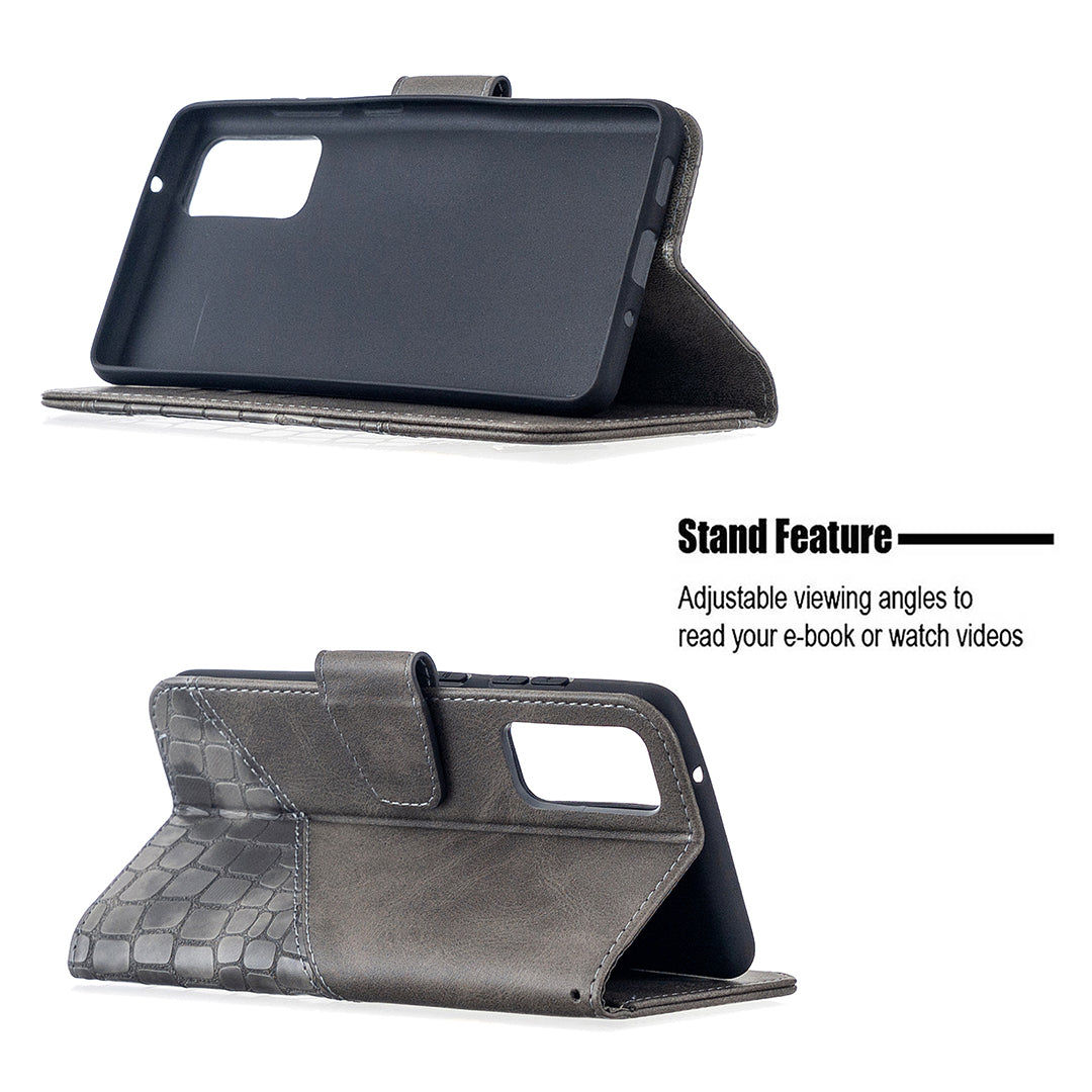 BF04 Splicing Crocodile Texture Wallet Stand Leather Case for Samsung Galaxy S20 FE 4G/FE 5G/S20 Lite/S20 FE 2022 - Grey