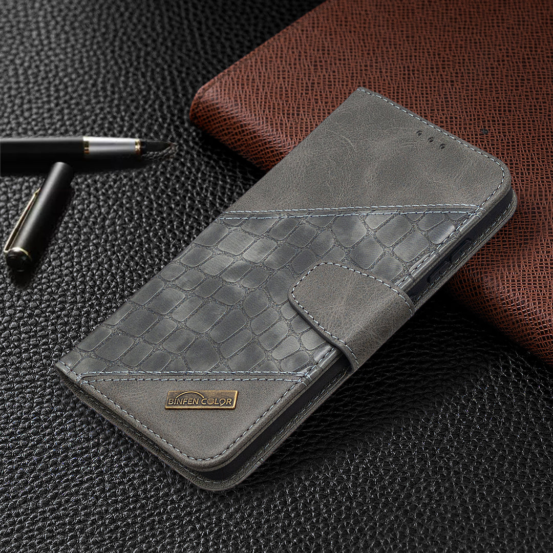 BF04 Splicing Crocodile Texture Wallet Stand Leather Case for Samsung Galaxy S20 FE 4G/FE 5G/S20 Lite/S20 FE 2022 - Grey