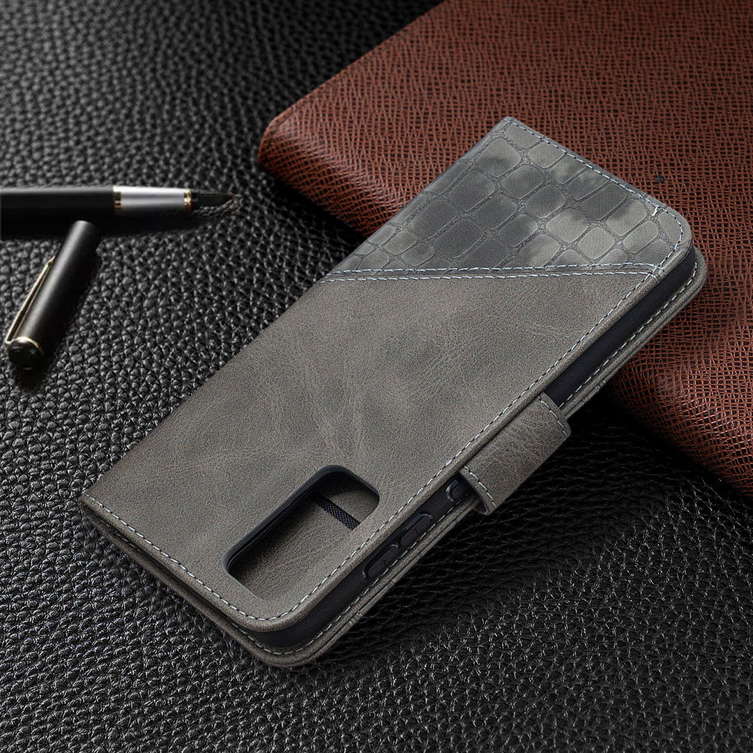 BF04 Splicing Crocodile Texture Wallet Stand Leather Case for Samsung Galaxy S20 FE 4G/FE 5G/S20 Lite/S20 FE 2022 - Grey