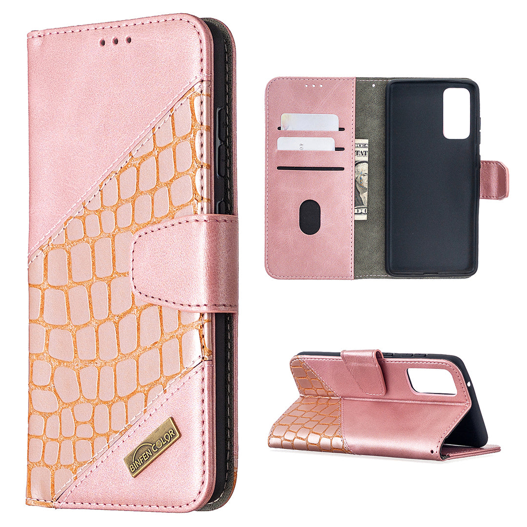 BF04 Splicing Crocodile Texture Wallet Stand Leather Case for Samsung Galaxy S20 FE 4G/FE 5G/S20 Lite/S20 FE 2022 - Rose Gold