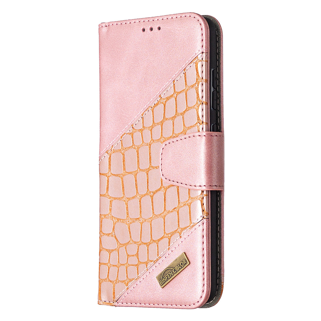 BF04 Splicing Crocodile Texture Wallet Stand Leather Case for Samsung Galaxy S20 FE 4G/FE 5G/S20 Lite/S20 FE 2022 - Rose Gold