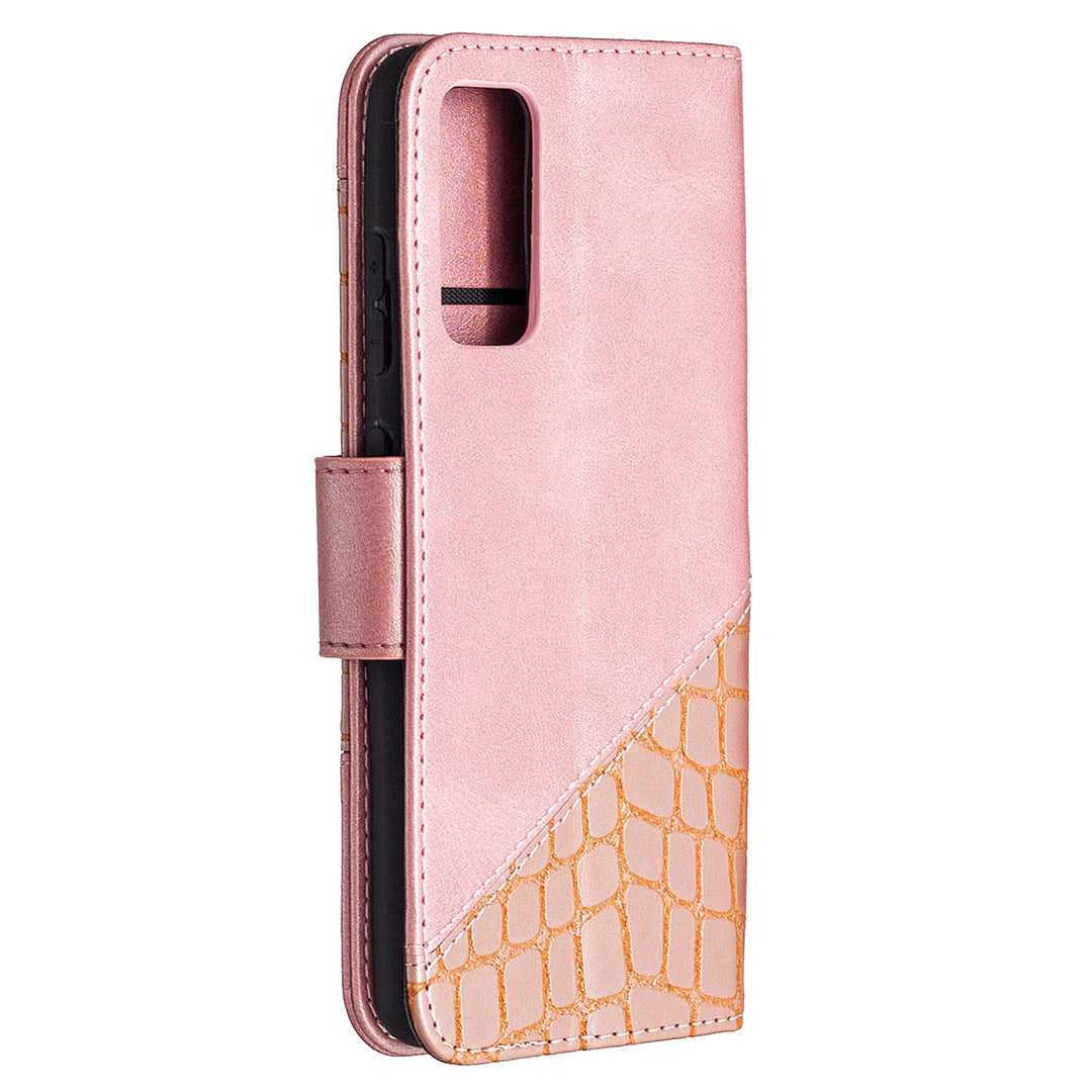 BF04 Splicing Crocodile Texture Wallet Stand Leather Case for Samsung Galaxy S20 FE 4G/FE 5G/S20 Lite/S20 FE 2022 - Rose Gold