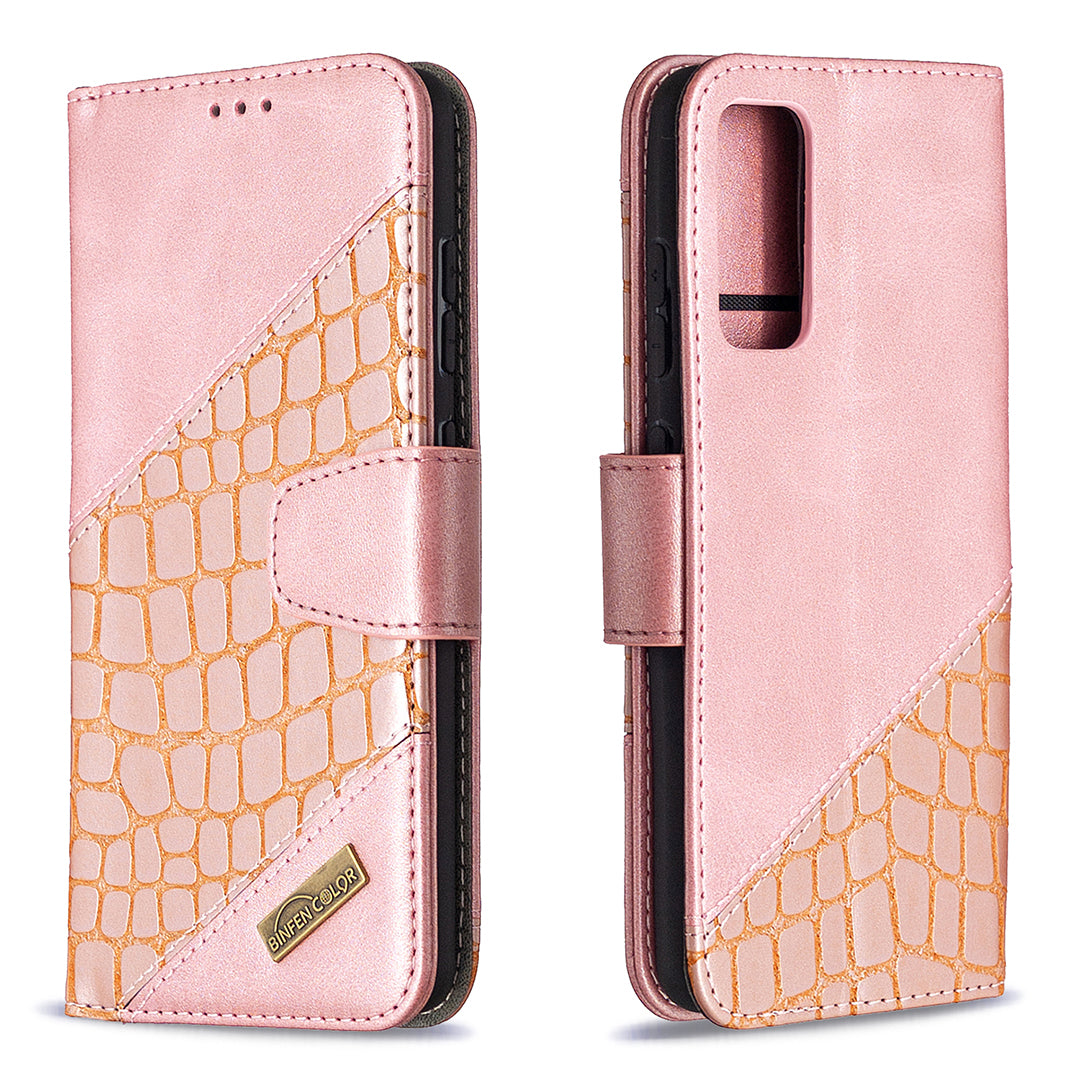 BF04 Splicing Crocodile Texture Wallet Stand Leather Case for Samsung Galaxy S20 FE 4G/FE 5G/S20 Lite/S20 FE 2022 - Rose Gold