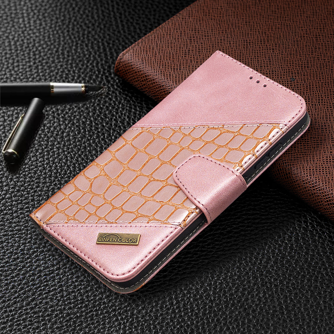 BF04 Splicing Crocodile Texture Wallet Stand Leather Case for Samsung Galaxy S20 FE 4G/FE 5G/S20 Lite/S20 FE 2022 - Rose Gold