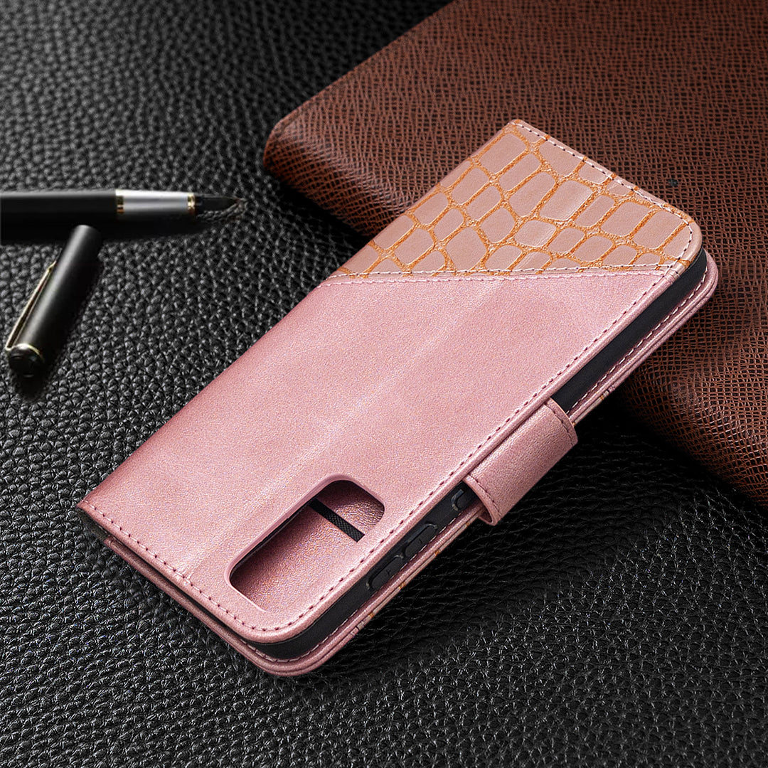 BF04 Splicing Crocodile Texture Wallet Stand Leather Case for Samsung Galaxy S20 FE 4G/FE 5G/S20 Lite/S20 FE 2022 - Rose Gold