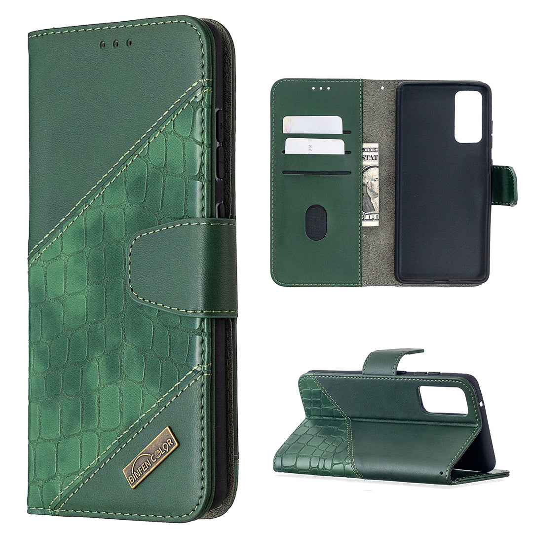 BF04 Splicing Crocodile Texture Wallet Stand Leather Case for Samsung Galaxy S20 FE 4G/FE 5G/S20 Lite/S20 FE 2022 - Green