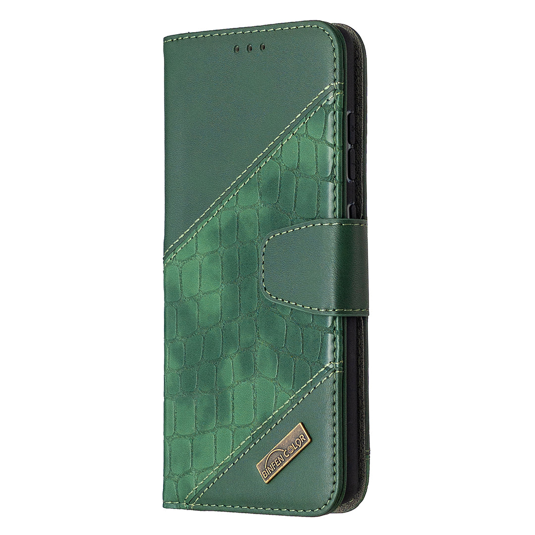 BF04 Splicing Crocodile Texture Wallet Stand Leather Case for Samsung Galaxy S20 FE 4G/FE 5G/S20 Lite/S20 FE 2022 - Green