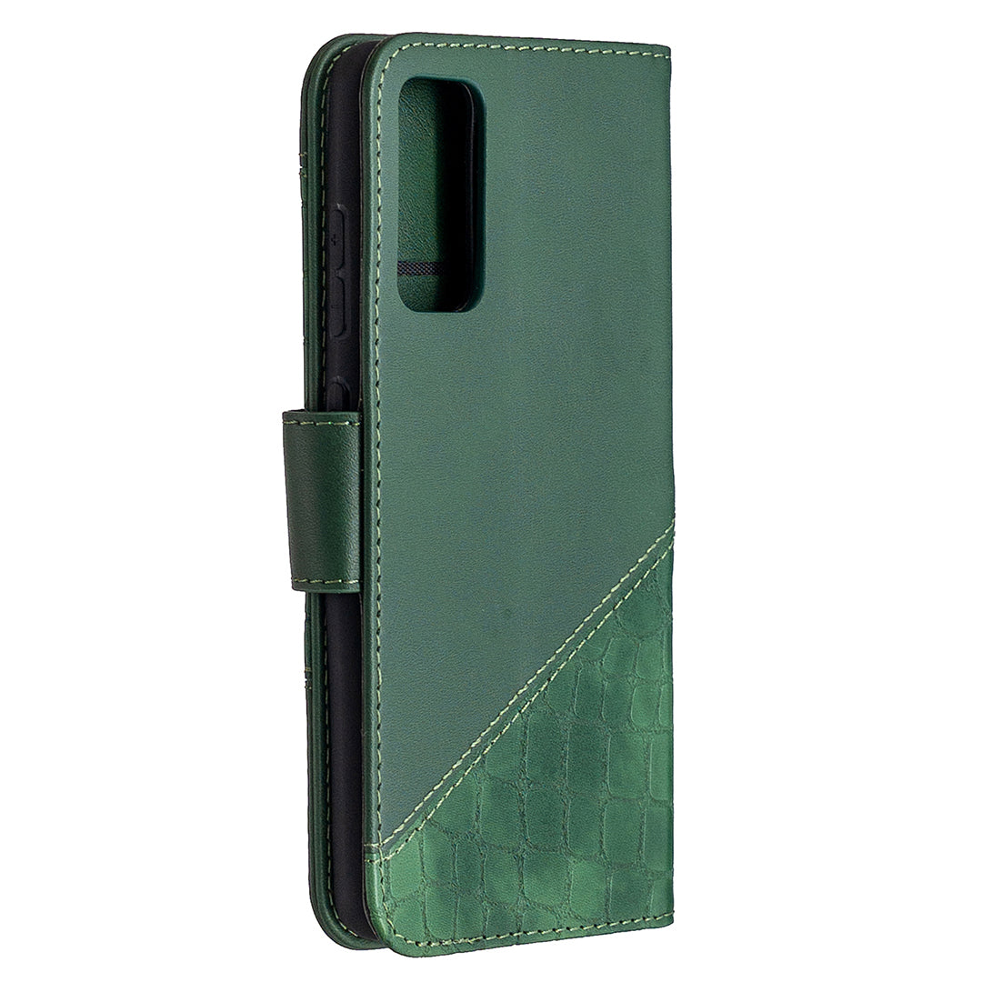 BF04 Splicing Crocodile Texture Wallet Stand Leather Case for Samsung Galaxy S20 FE 4G/FE 5G/S20 Lite/S20 FE 2022 - Green