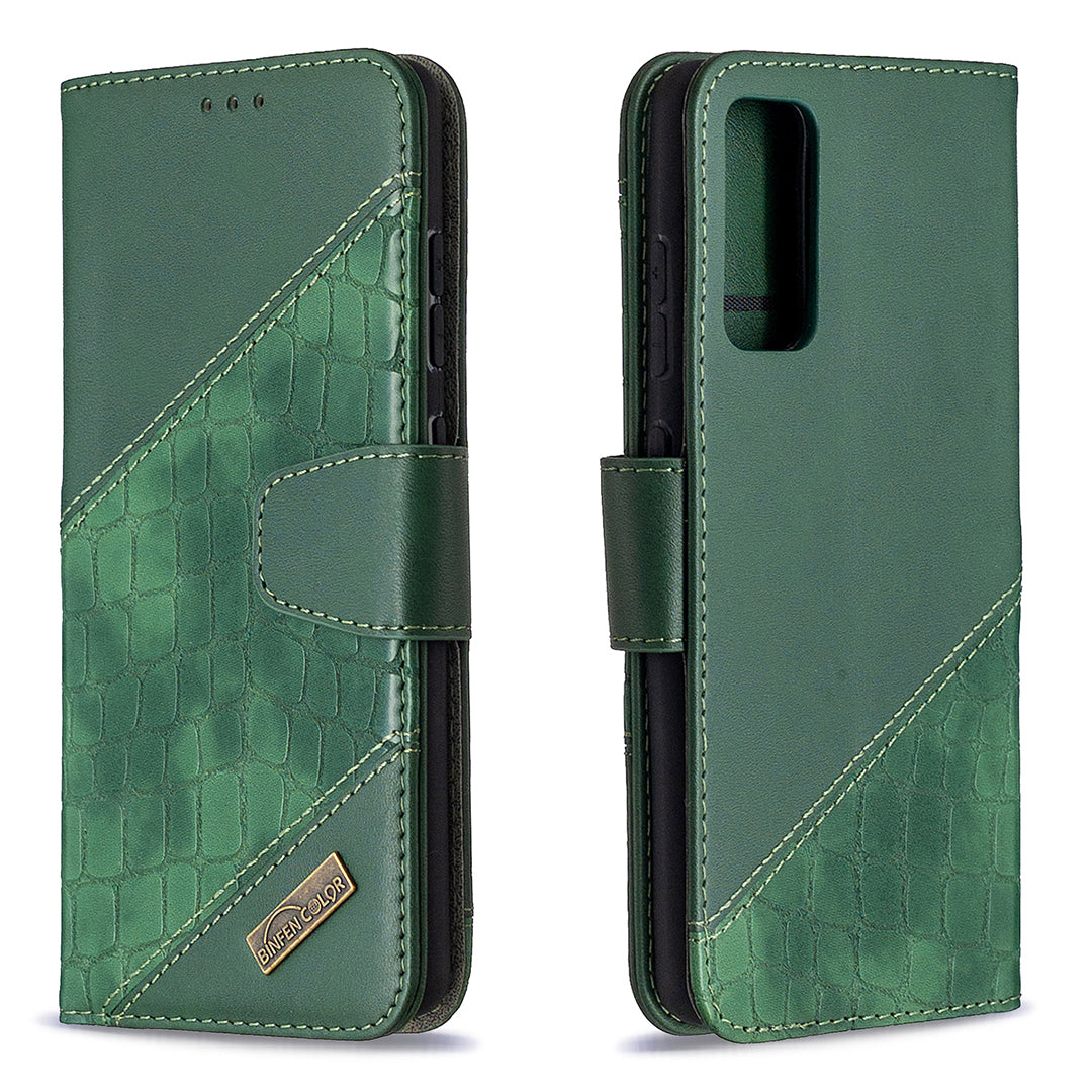 BF04 Splicing Crocodile Texture Wallet Stand Leather Case for Samsung Galaxy S20 FE 4G/FE 5G/S20 Lite/S20 FE 2022 - Green