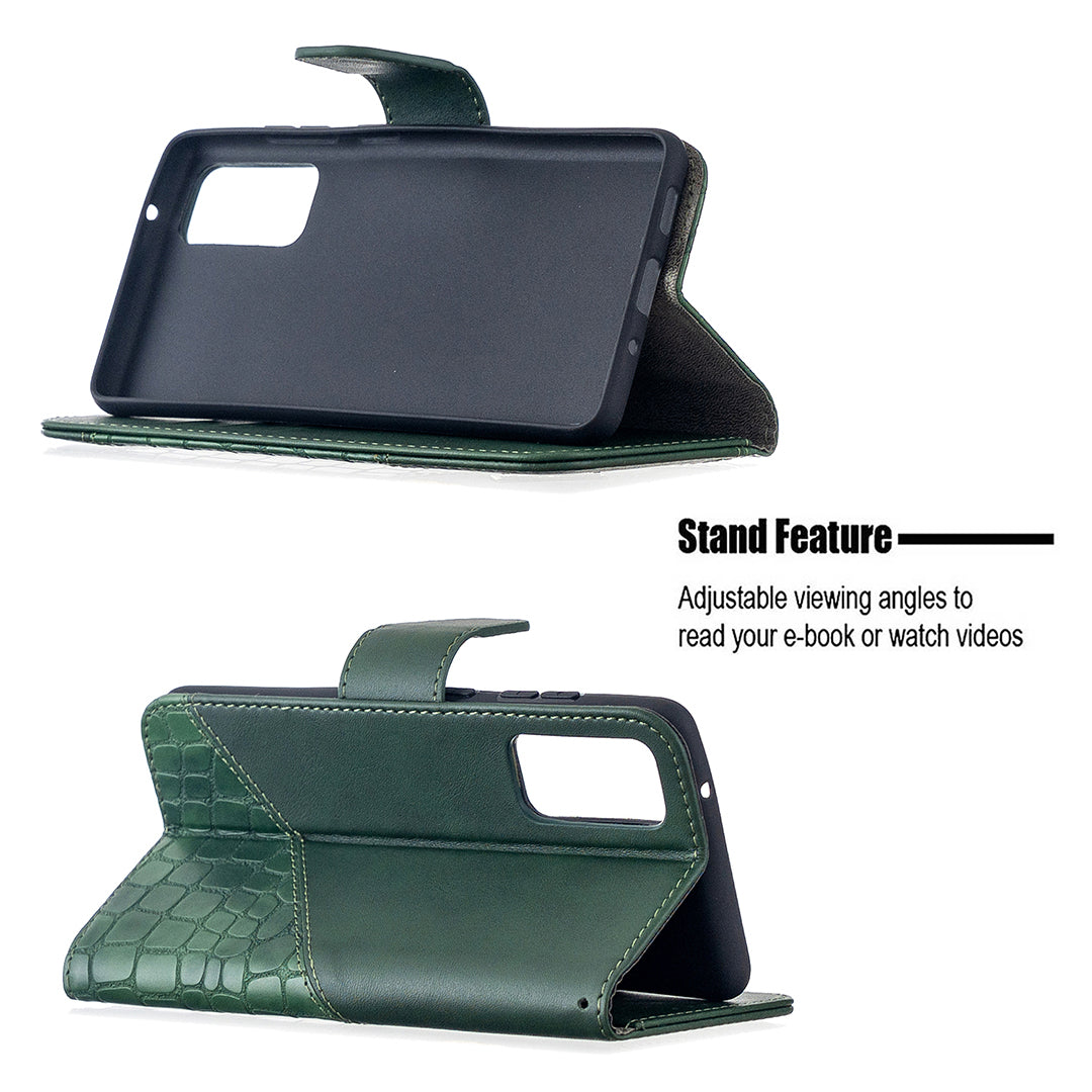 BF04 Splicing Crocodile Texture Wallet Stand Leather Case for Samsung Galaxy S20 FE 4G/FE 5G/S20 Lite/S20 FE 2022 - Green