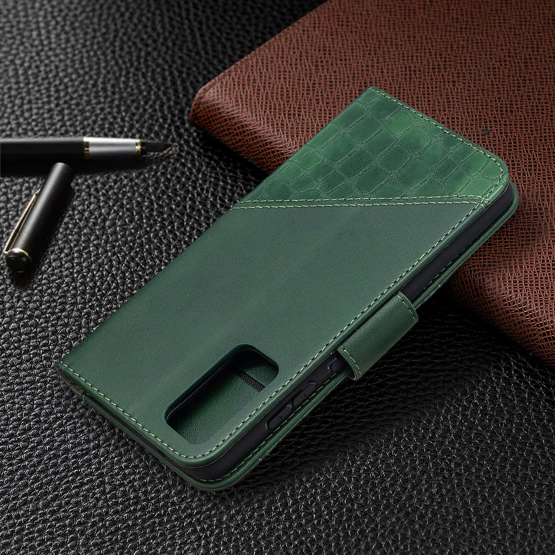 BF04 Splicing Crocodile Texture Wallet Stand Leather Case for Samsung Galaxy S20 FE 4G/FE 5G/S20 Lite/S20 FE 2022 - Green