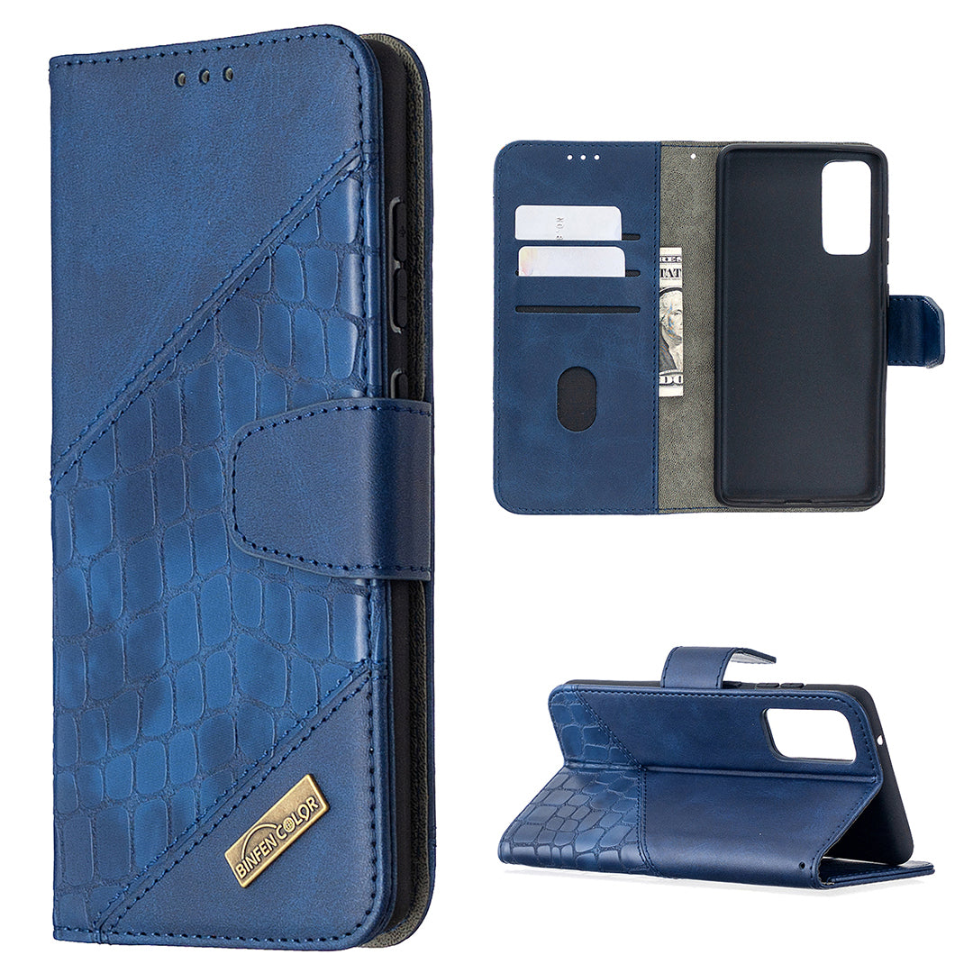 BF04 Splicing Crocodile Texture Wallet Stand Leather Case for Samsung Galaxy S20 FE 4G/FE 5G/S20 Lite/S20 FE 2022 - Blue