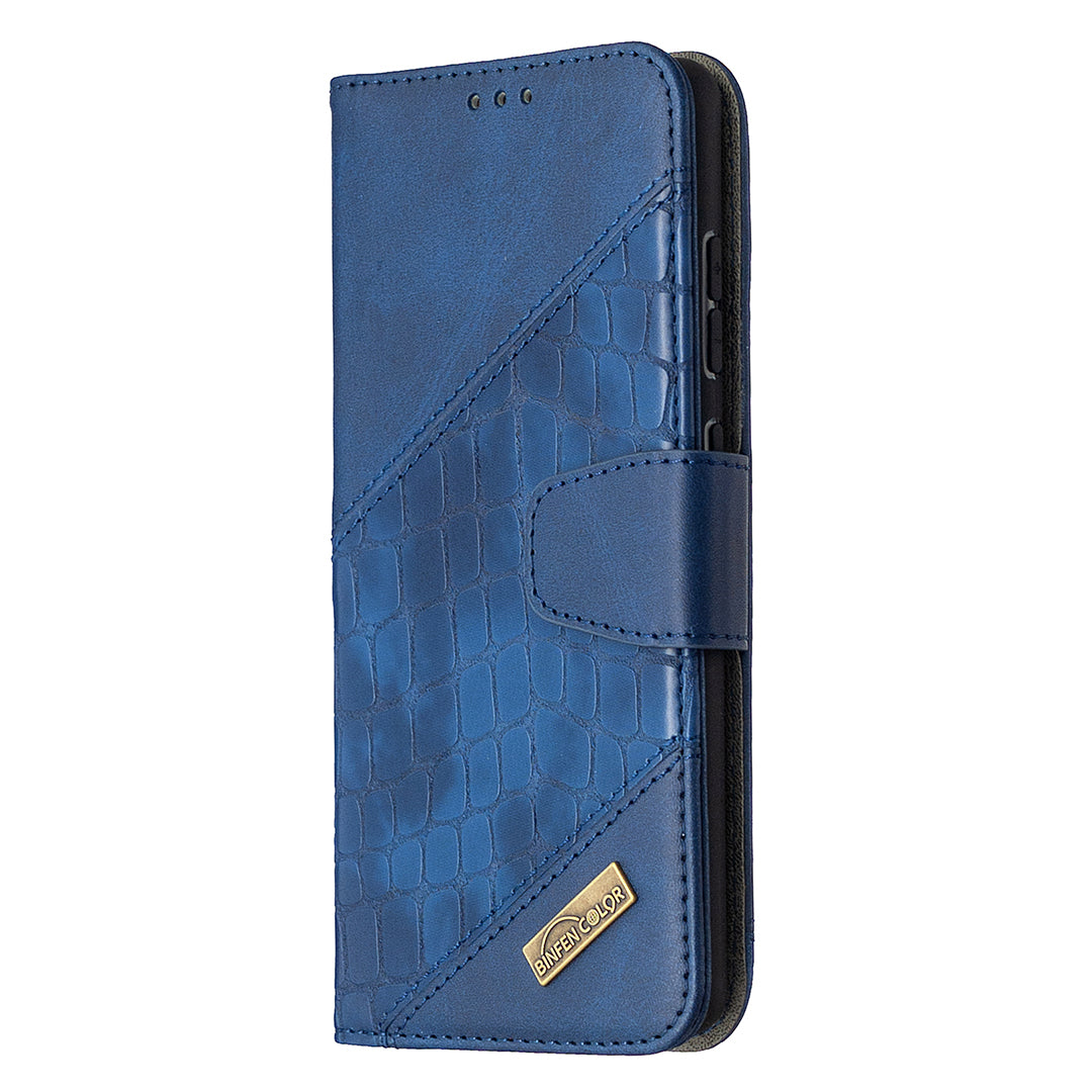 BF04 Splicing Crocodile Texture Wallet Stand Leather Case for Samsung Galaxy S20 FE 4G/FE 5G/S20 Lite/S20 FE 2022 - Blue