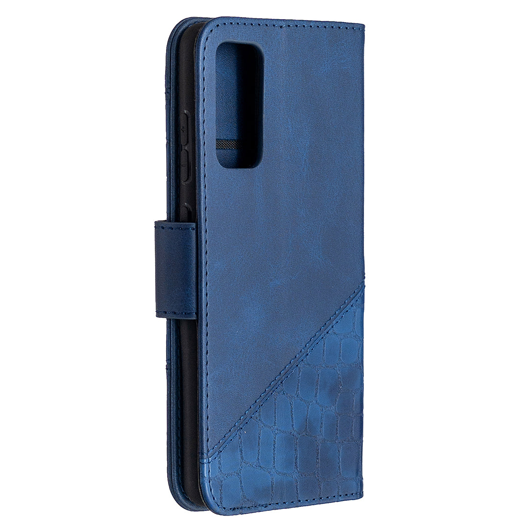 BF04 Splicing Crocodile Texture Wallet Stand Leather Case for Samsung Galaxy S20 FE 4G/FE 5G/S20 Lite/S20 FE 2022 - Blue