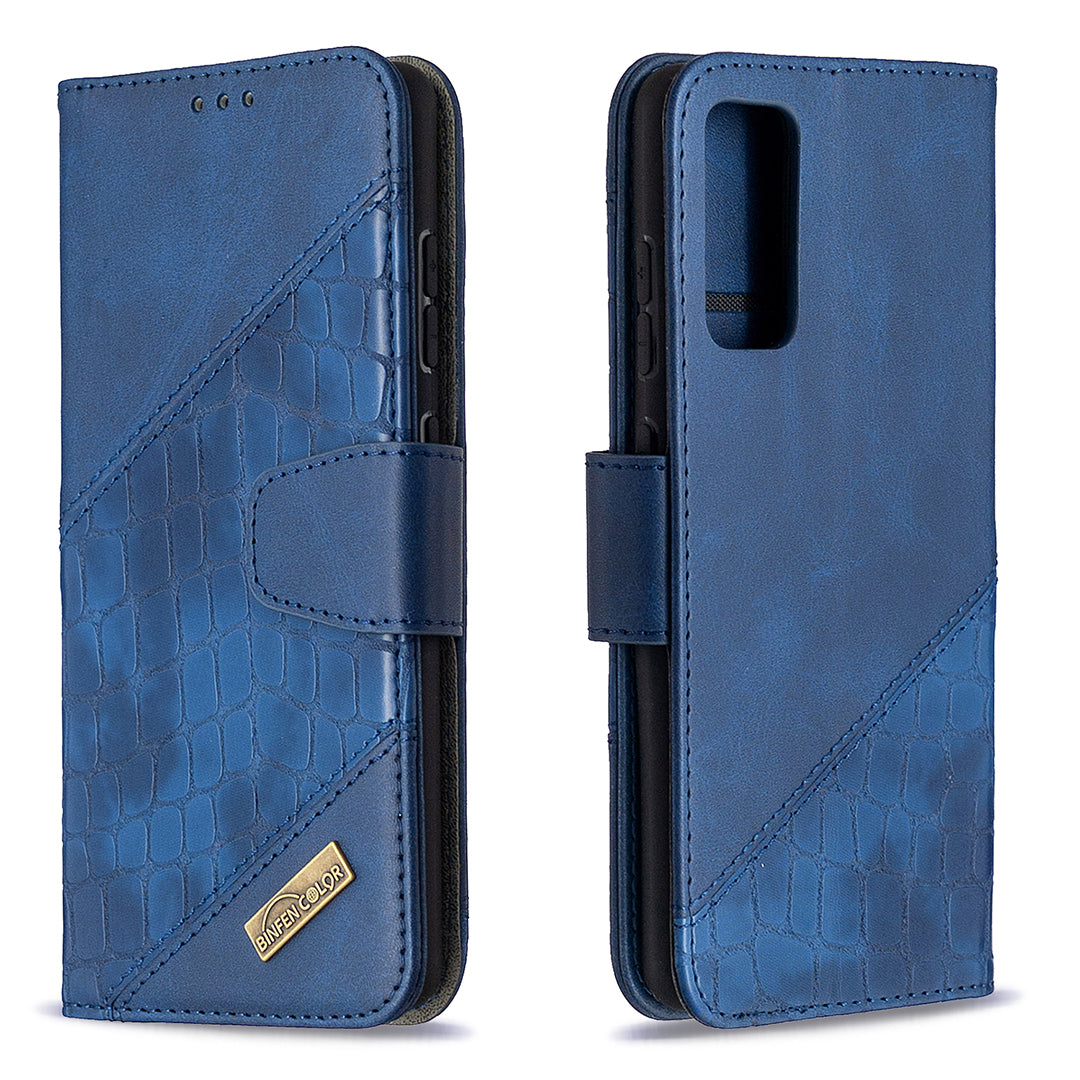 BF04 Splicing Crocodile Texture Wallet Stand Leather Case for Samsung Galaxy S20 FE 4G/FE 5G/S20 Lite/S20 FE 2022 - Blue