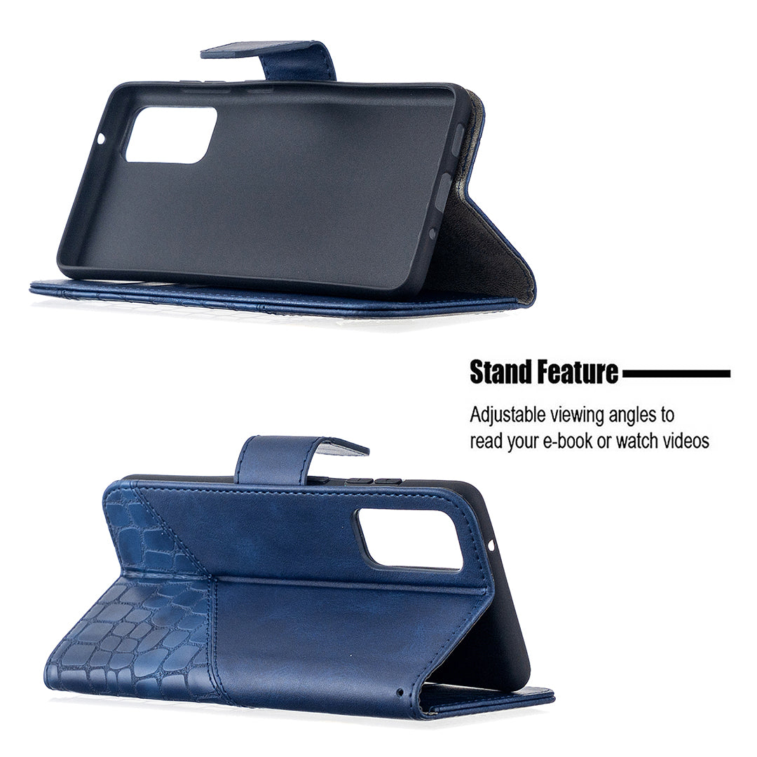 BF04 Splicing Crocodile Texture Wallet Stand Leather Case for Samsung Galaxy S20 FE 4G/FE 5G/S20 Lite/S20 FE 2022 - Blue