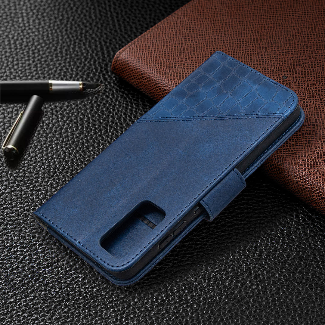 BF04 Splicing Crocodile Texture Wallet Stand Leather Case for Samsung Galaxy S20 FE 4G/FE 5G/S20 Lite/S20 FE 2022 - Blue