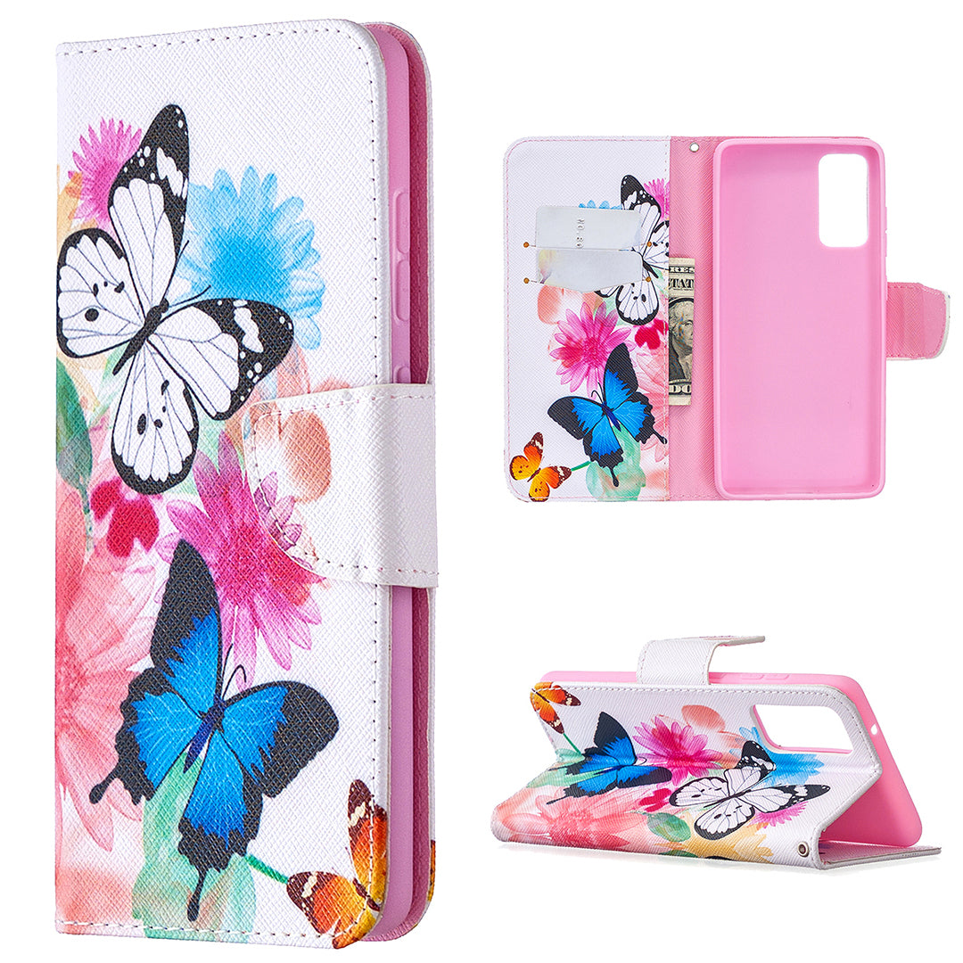 Pattern Printing Leather Wallet Protective Shell for Samsung Galaxy S20 FE 4G/FE 5G/S20 Lite/S20 FE 2022 - Butterflies