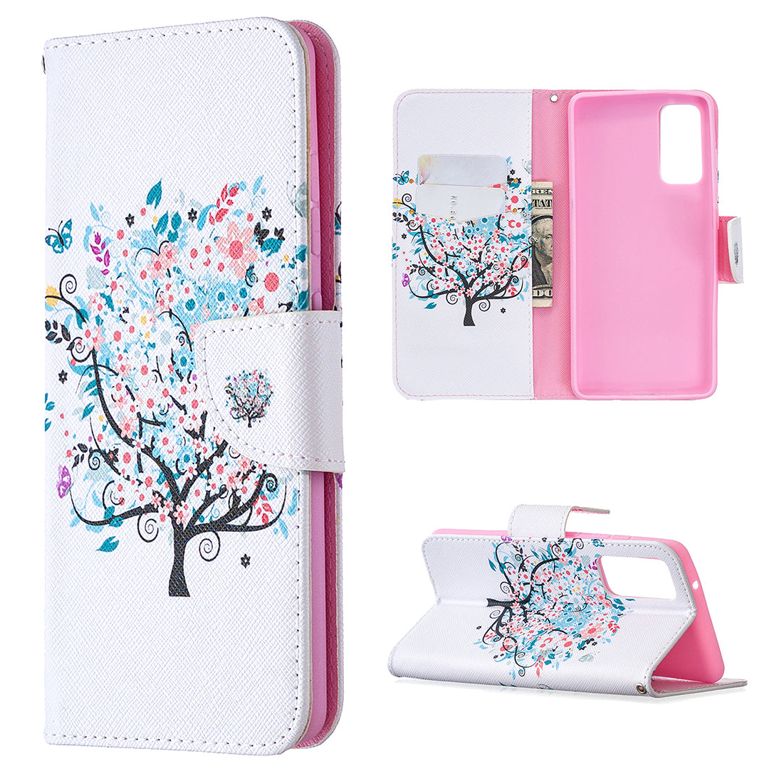 Pattern Printing Leather Wallet Protective Shell for Samsung Galaxy S20 FE 4G/FE 5G/S20 Lite/S20 FE 2022 - Flower Tree