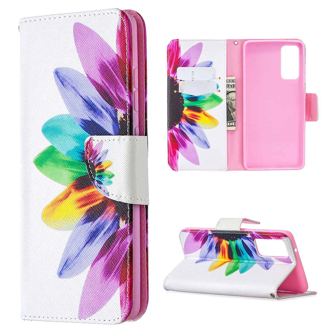 Pattern Printing Leather Wallet Protective Shell for Samsung Galaxy S20 FE 4G/FE 5G/S20 Lite/S20 FE 2022 - Colorful Petal