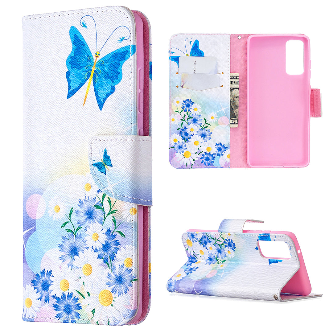 Pattern Printing Leather Wallet Protective Shell for Samsung Galaxy S20 FE 4G/FE 5G/S20 Lite/S20 FE 2022 - Butterfly and Flowers