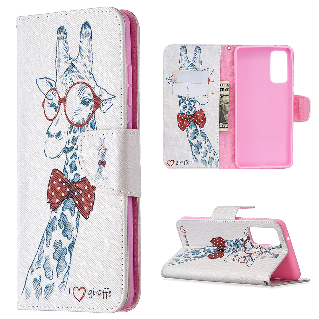 Pattern Printing Leather Wallet Protective Shell for Samsung Galaxy S20 FE 4G/FE 5G/S20 Lite/S20 FE 2022 - Giraffe