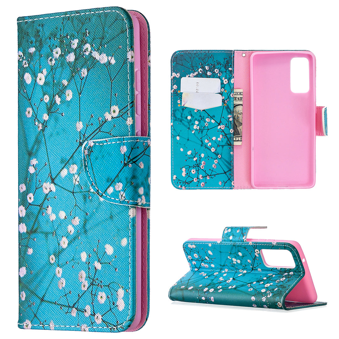 Pattern Printing Leather Wallet Protective Shell for Samsung Galaxy S20 FE 4G/FE 5G/S20 Lite/S20 FE 2022 - Flower Branches