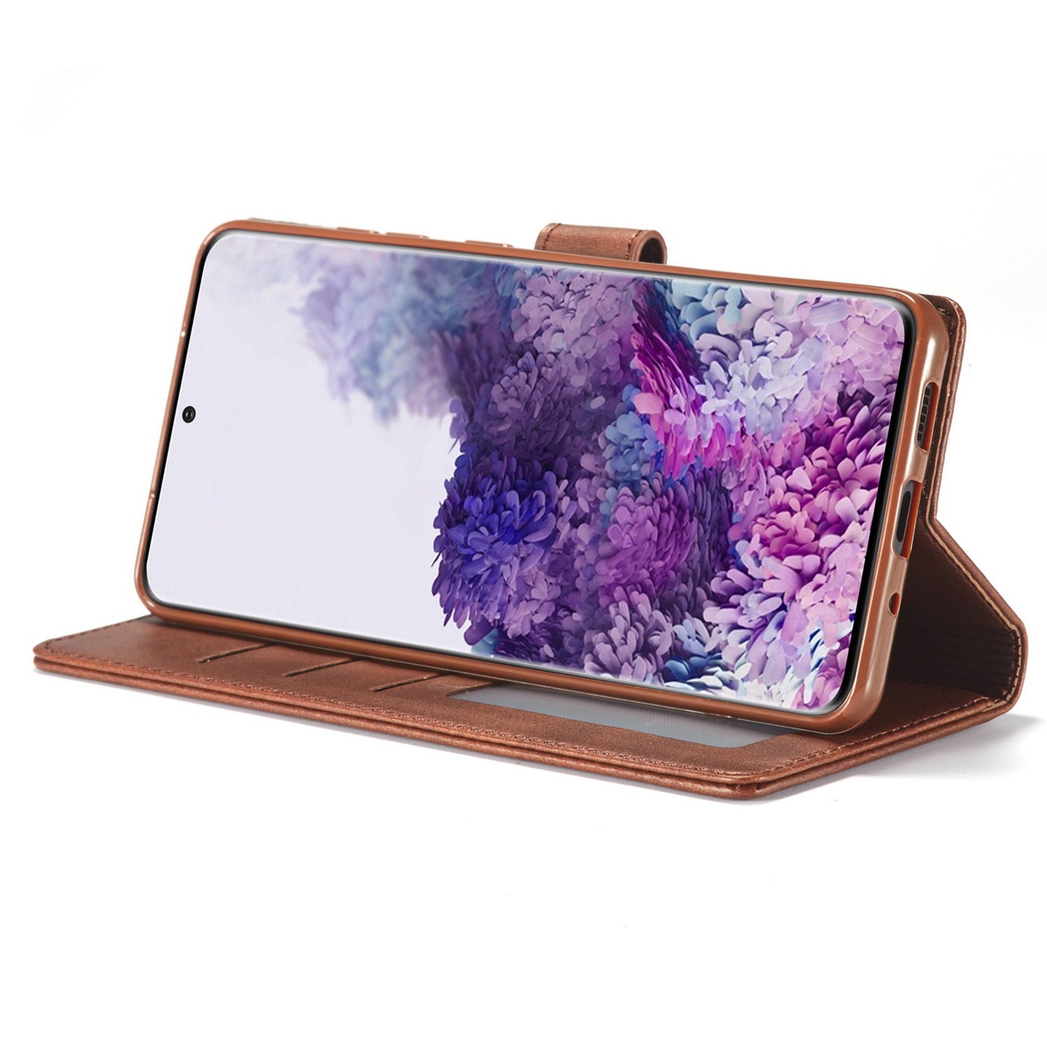 LC.IMEEKE Leather Wallet Stand Case with Reserved Front Cutout for Samsung Galaxy S20 FE 4G/FE 5G/S20 Lite/S20 FE 2022 - Coffee