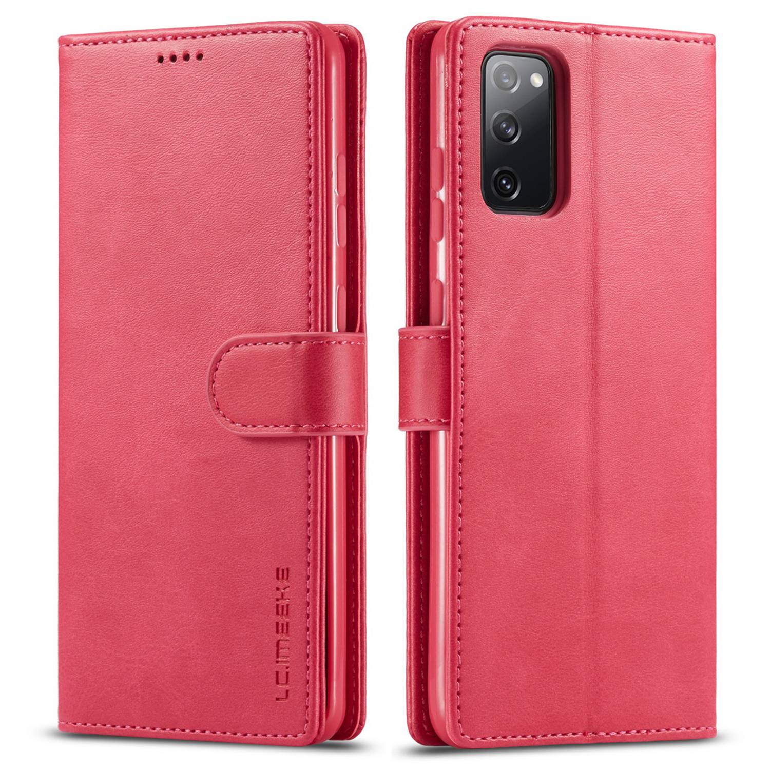 LC.IMEEKE Leather Wallet Stand Case with Reserved Front Cutout for Samsung Galaxy S20 FE 4G/FE 5G/S20 Lite/S20 FE 2022 - Rose