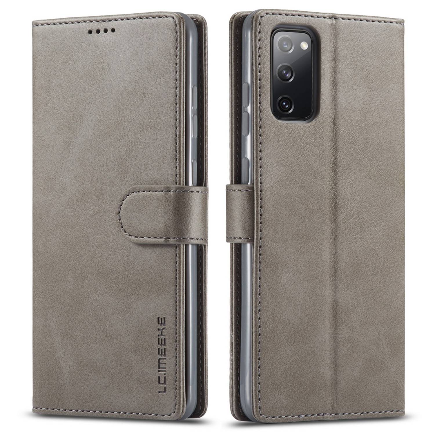 LC.IMEEKE Leather Wallet Stand Case with Reserved Front Cutout for Samsung Galaxy S20 FE 4G / FE 5G / S20 Lite / S20 FE 2022 - Grey