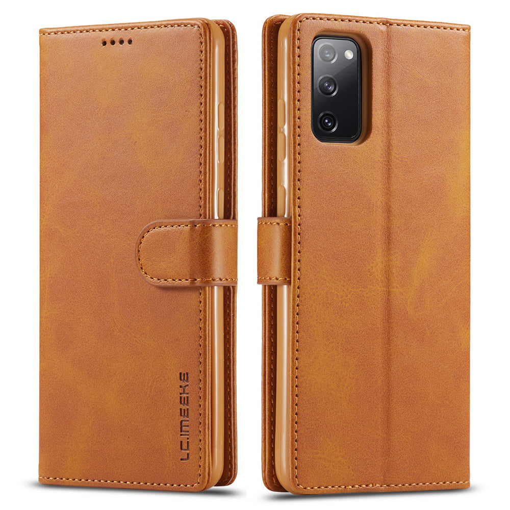 LC.IMEEKE Leather Wallet Stand Case with Reserved Front Cutout for Samsung Galaxy S20 FE 4G/FE 5G/S20 Lite/S20 FE 2022 - Brown