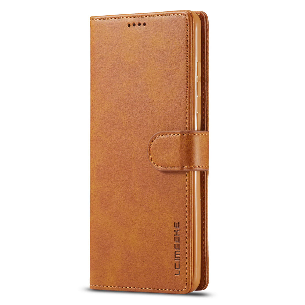 LC.IMEEKE Leather Wallet Stand Case with Reserved Front Cutout for Samsung Galaxy S20 FE 4G/FE 5G/S20 Lite/S20 FE 2022 - Brown