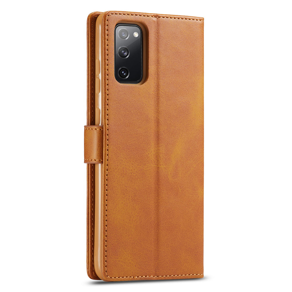 LC.IMEEKE Leather Wallet Stand Case with Reserved Front Cutout for Samsung Galaxy S20 FE 4G/FE 5G/S20 Lite/S20 FE 2022 - Brown