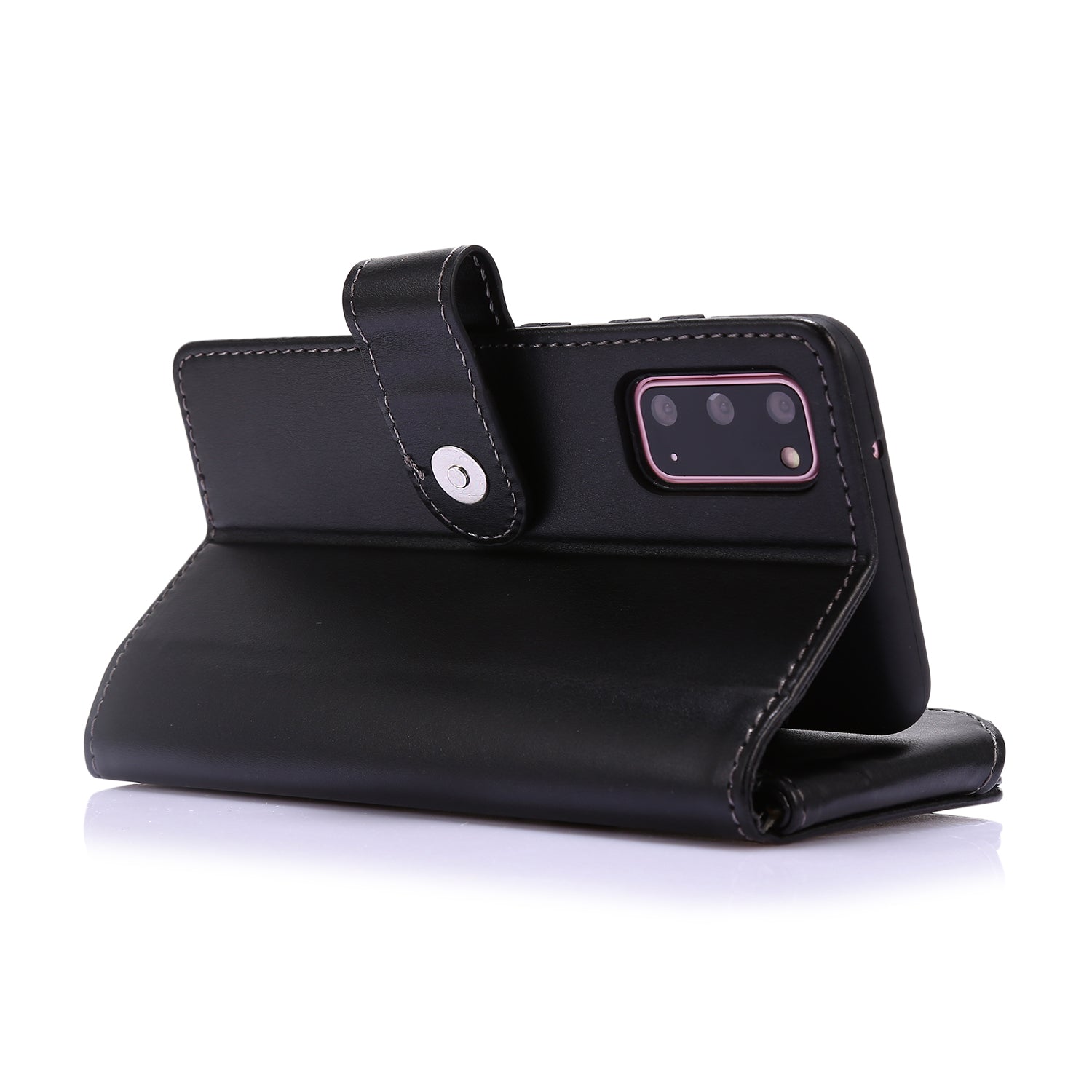 Leather Coated TPU Wallet Phone Stand Case with 9 Card Slots Kickstand Shell for Samsung Galaxy S20 4G/S20 5G - Black