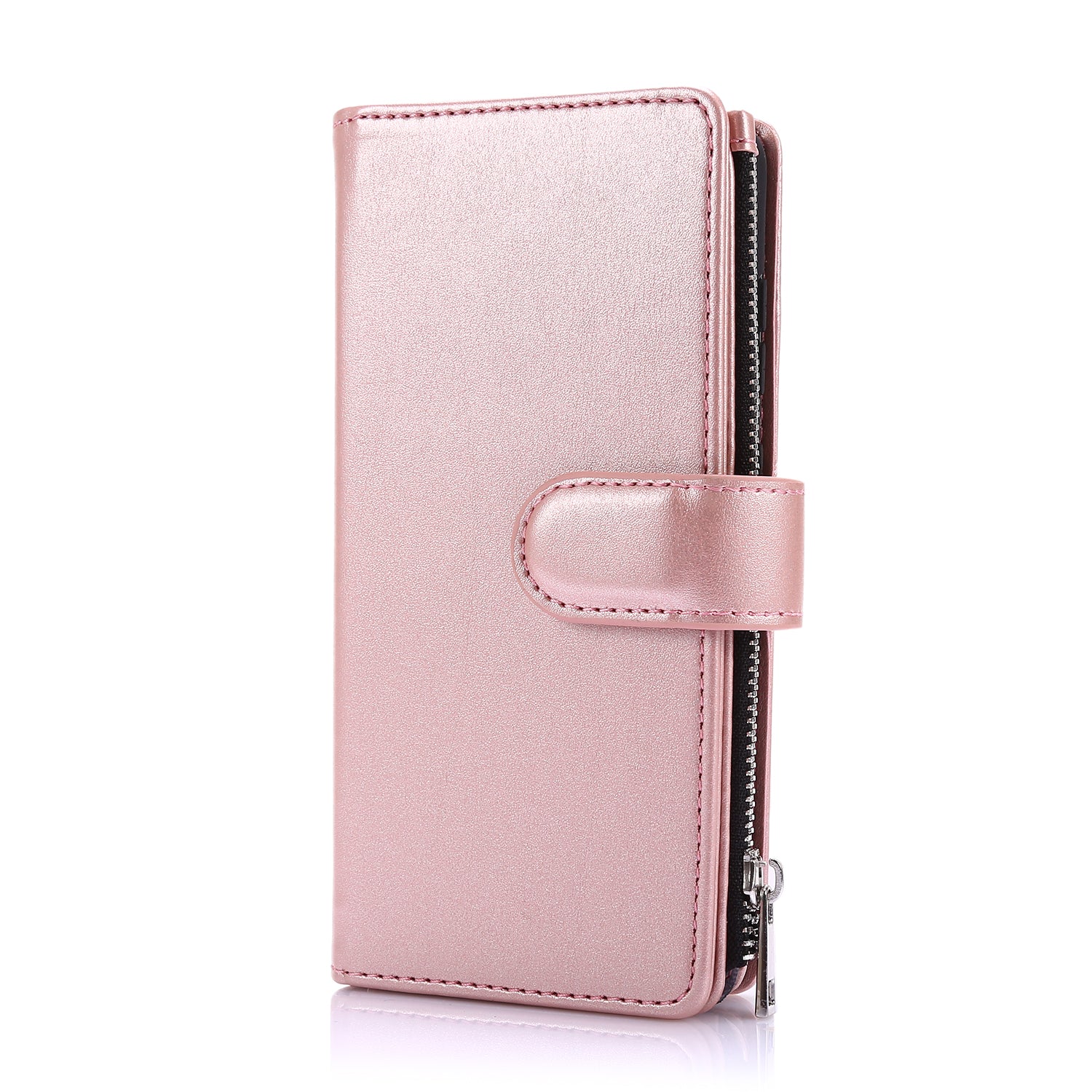 Leather Coated TPU Wallet Phone Stand Case with 9 Card Slots Kickstand Shell for Samsung Galaxy S20 4G/S20 5G - Rose Gold