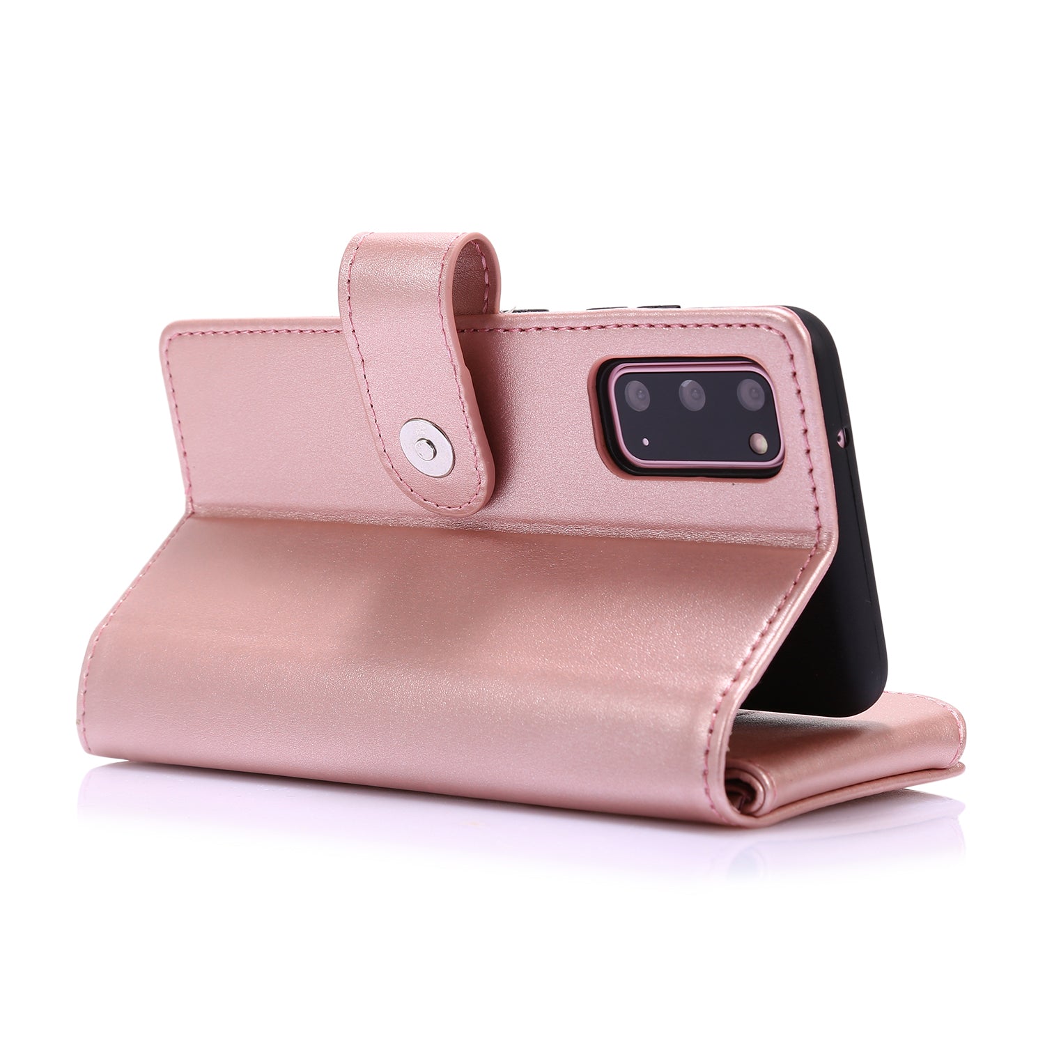 Leather Coated TPU Wallet Phone Stand Case with 9 Card Slots Kickstand Shell for Samsung Galaxy S20 4G/S20 5G - Rose Gold