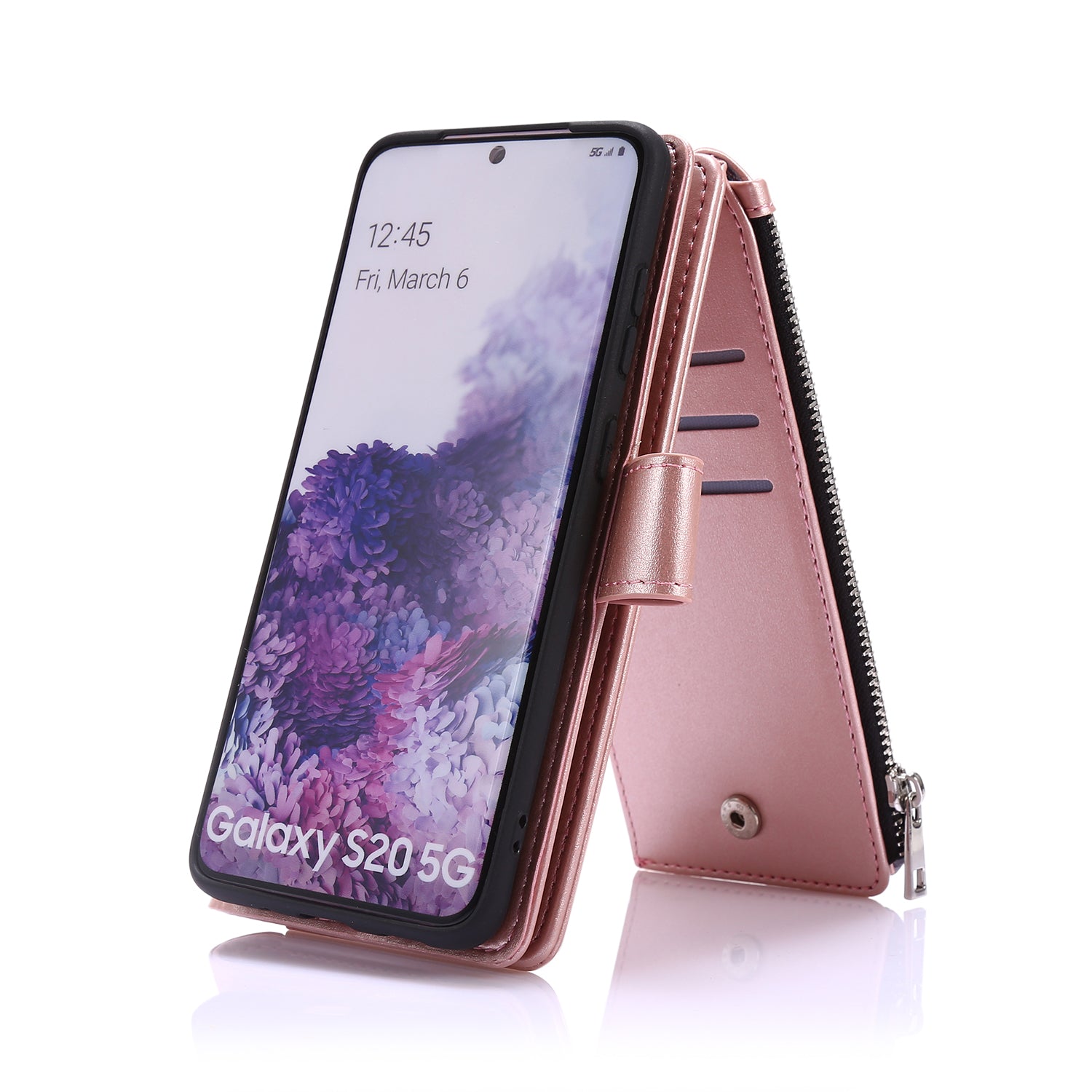 Leather Coated TPU Wallet Phone Stand Case with 9 Card Slots Kickstand Shell for Samsung Galaxy S20 4G/S20 5G - Rose Gold