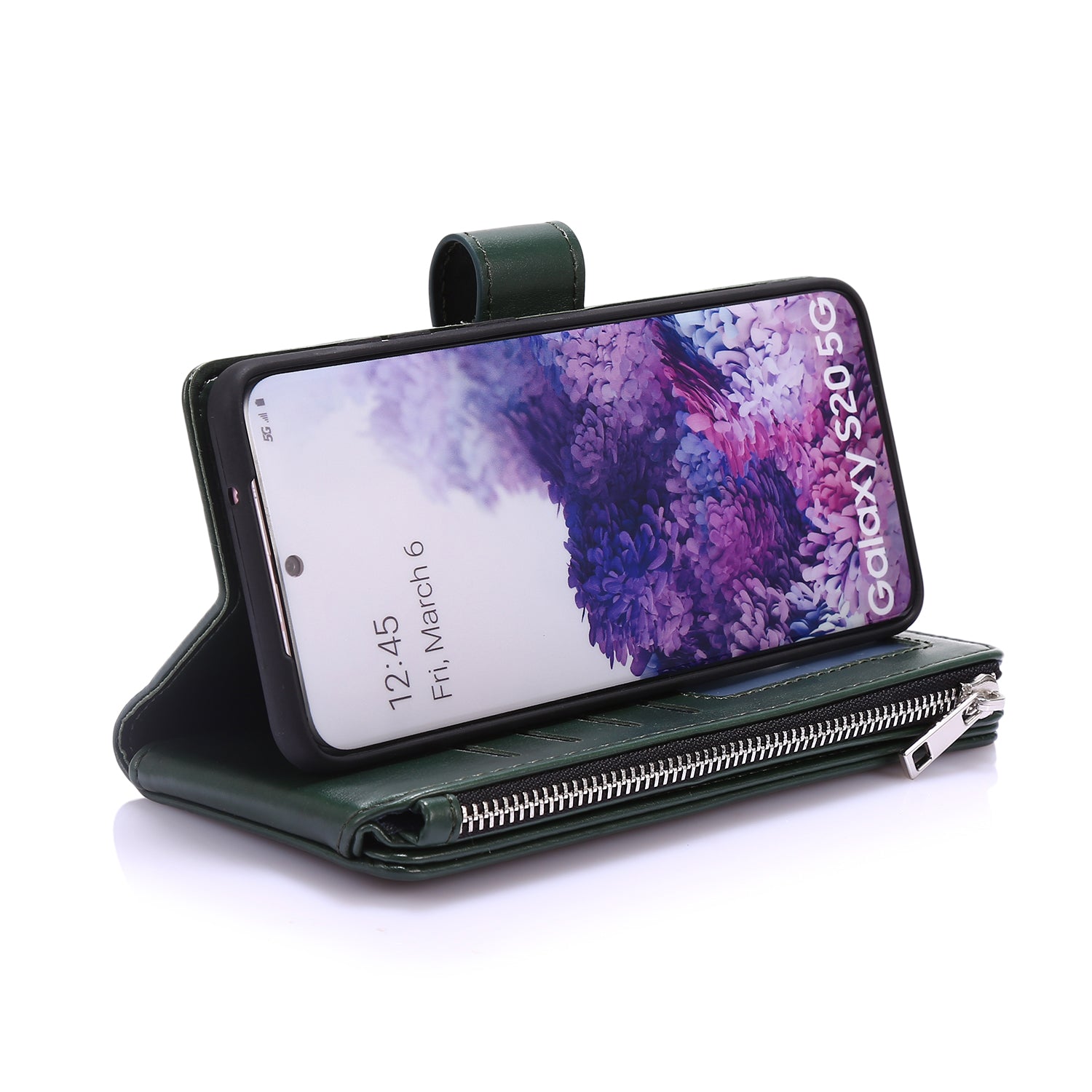 Leather Coated TPU Wallet Phone Stand Case with 9 Card Slots Kickstand Shell for Samsung Galaxy S20 4G/S20 5G - Green