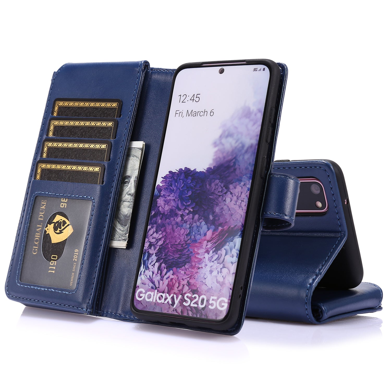 Leather Coated TPU Wallet Phone Stand Case with 9 Card Slots Kickstand Shell for Samsung Galaxy S20 4G/S20 5G - Blue