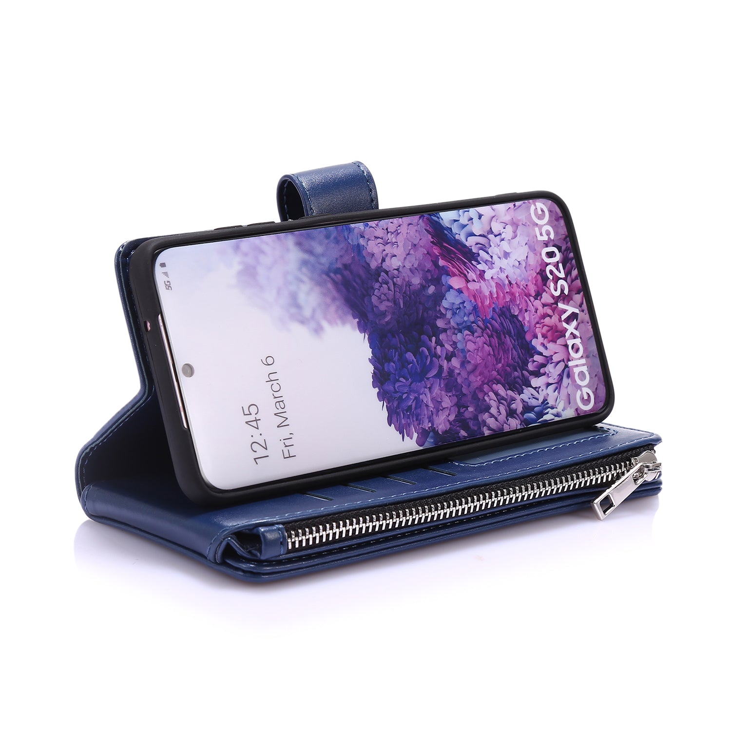 Leather Coated TPU Wallet Phone Stand Case with 9 Card Slots Kickstand Shell for Samsung Galaxy S20 4G/S20 5G - Blue