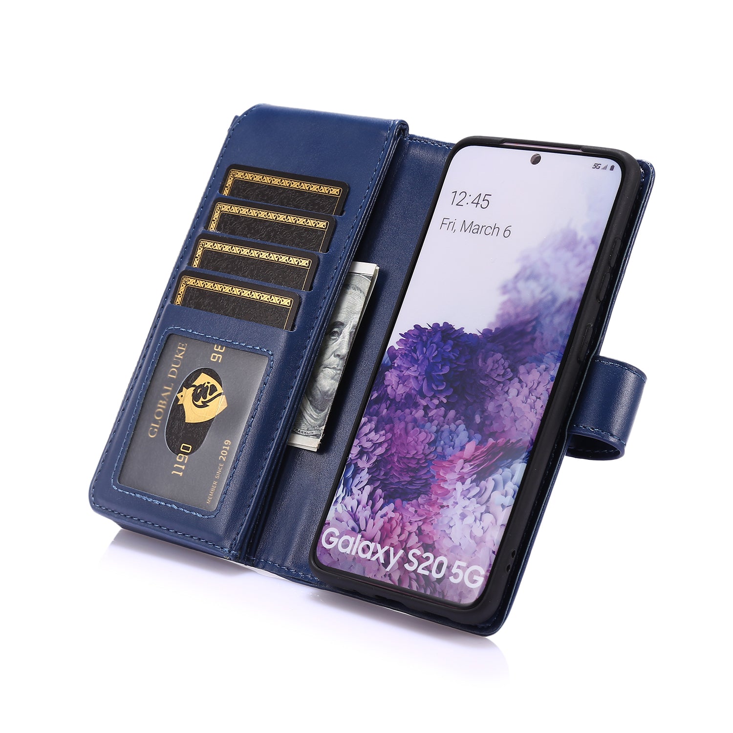 Leather Coated TPU Wallet Phone Stand Case with 9 Card Slots Kickstand Shell for Samsung Galaxy S20 4G/S20 5G - Blue