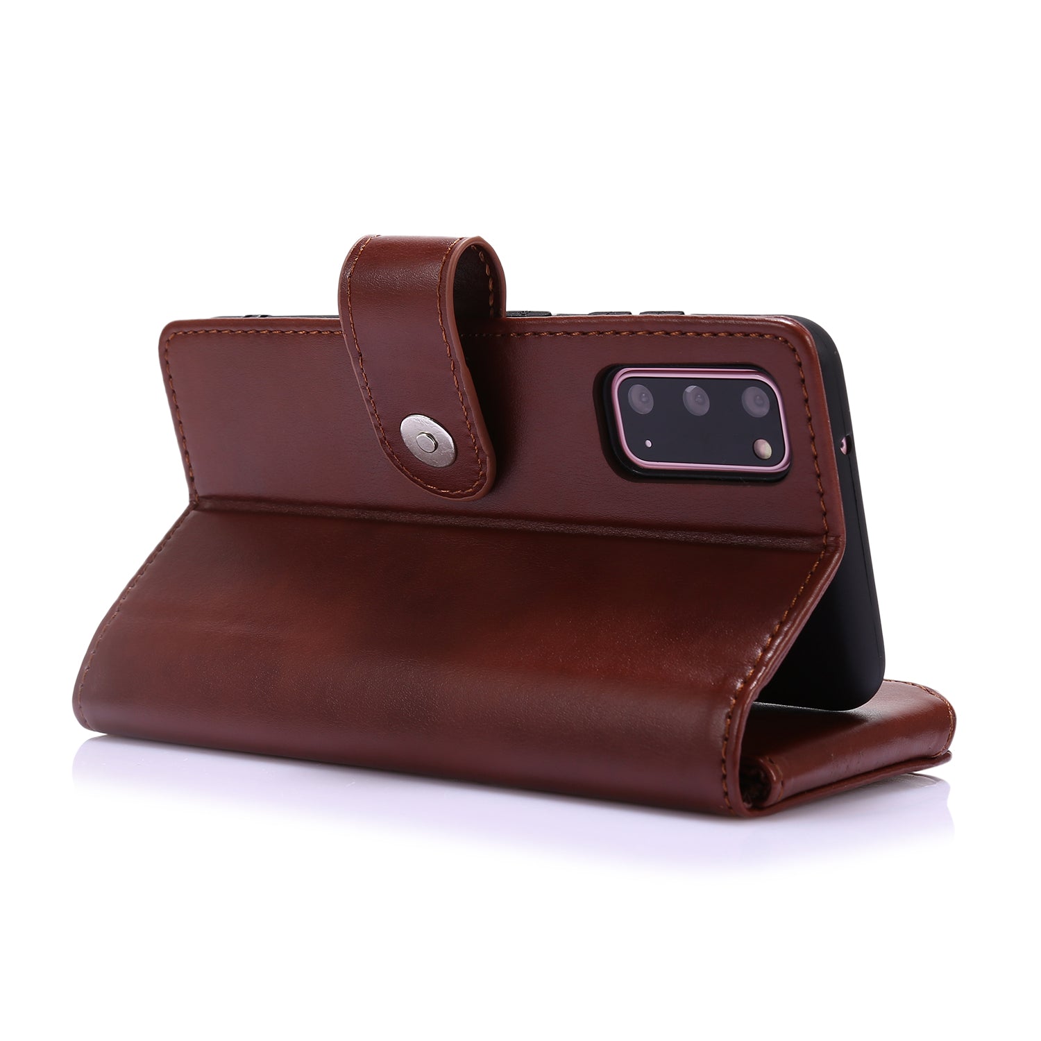 Leather Coated TPU Wallet Phone Stand Case with 9 Card Slots Kickstand Shell for Samsung Galaxy S20 4G/S20 5G - Brown